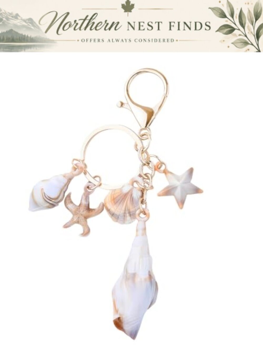 Starfish Seashell Keychain Charm Purse Handbag Backpack Beach Accessory